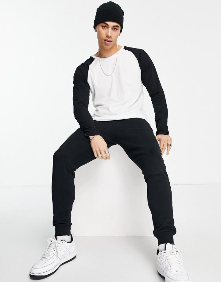 Brave Soul Raglan Long Sleeve Top In White Black