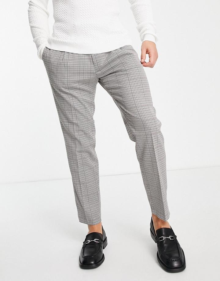 Topman Taper Check Pant In Stone With Pleat-brown