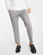 Topman Taper Check Pant In Stone With Pleat-brown