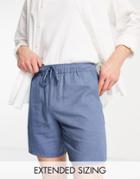 Asos Design Slim Shorts In Blue Linen Mix