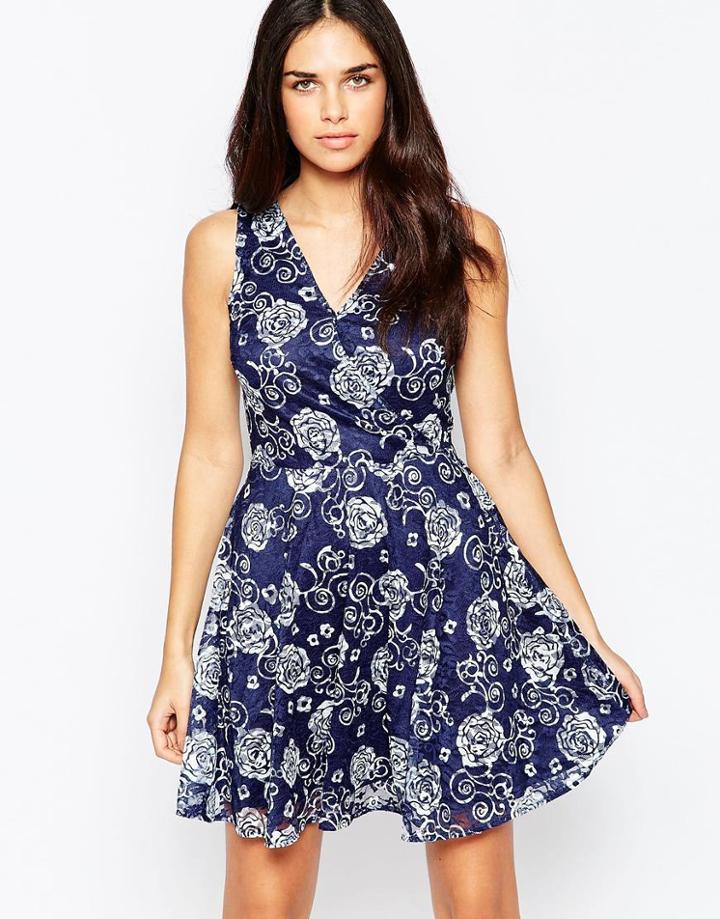 Madam Rage Wrap Front Dress With Belt - Navy