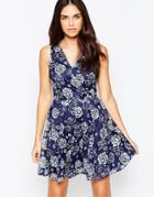 Madam Rage Wrap Front Dress With Belt - Navy