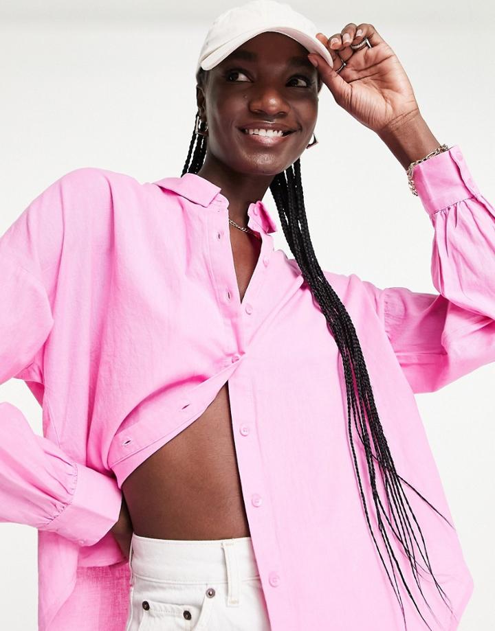 Vila Linen Touch Oversized Shirt In Pink