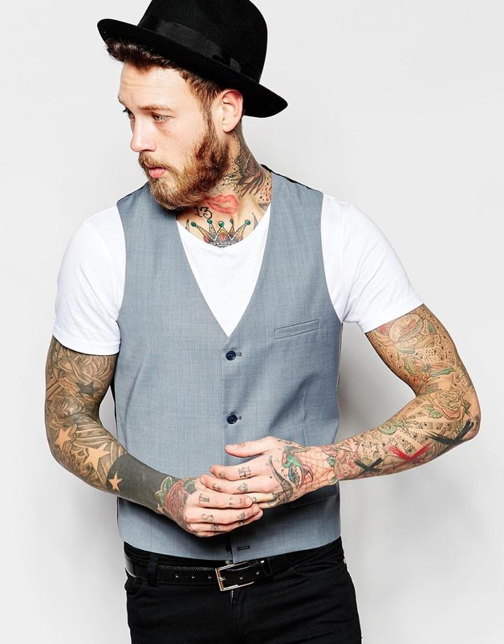 Asos Vest In Light Blue Tonic - Light Blue