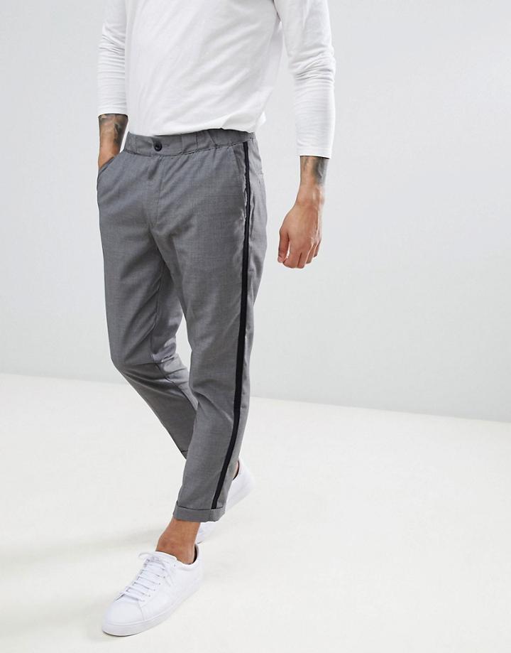Pull & Bear Tailored Pants In Gray With Side Stripe - Gray