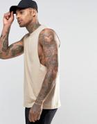 Asos Sleeveless T-shirt With Dropped Armhole In Beige - Beige