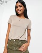 Monki Cupro T-shirt In Beige-neutral