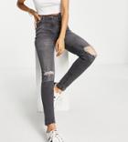 Parisian Petite Skinny Jeans With Knee Rips In Gray