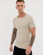 Asos Design Organic Muscle Fit T-shirt With Square Neck In Beige - Beige