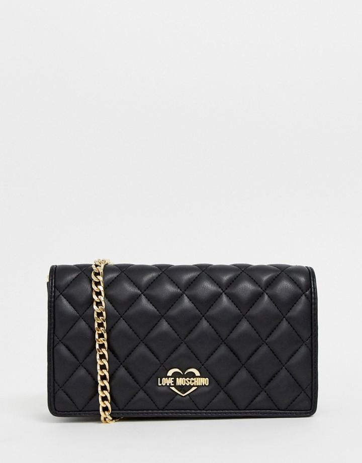 Love Moschino Quilted Shoulder Bag With Gold Chain Strap - Black