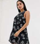 Collusion Petite Floral Swing Mini Dress-black