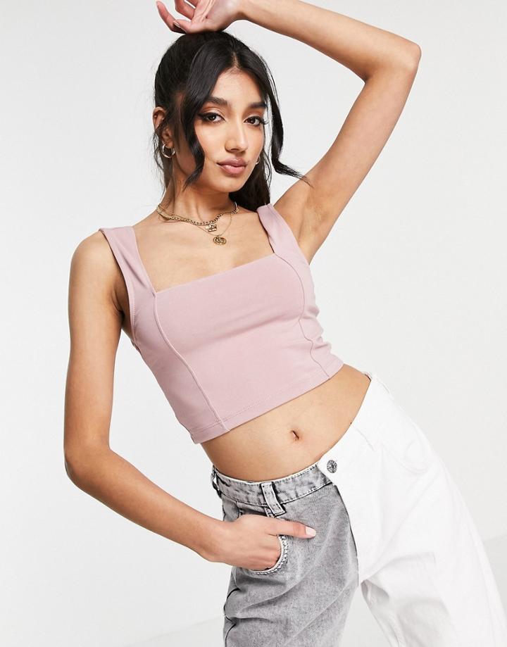 Asos Design Organic Cotton Crop Cami With Square Neck And Seam Detail In Mauve-purple