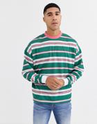 Asos Design Oversized Long Sleeve T-shirt With Green Stripes-multi