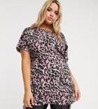 Simply Be Boxy Top With Button Detail In Leopard Print-multi