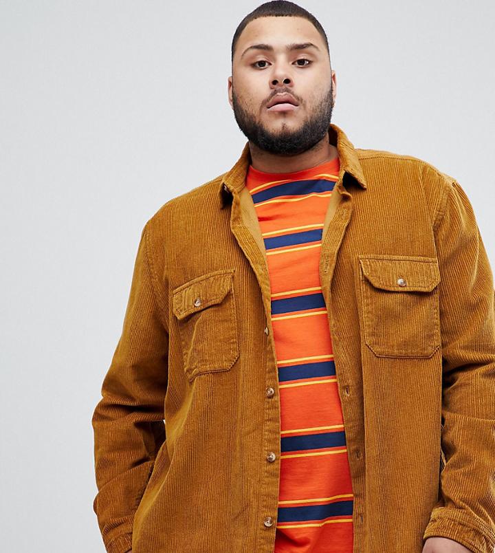 Asos Design Plus Cord Overshirt In Mustard - Yellow