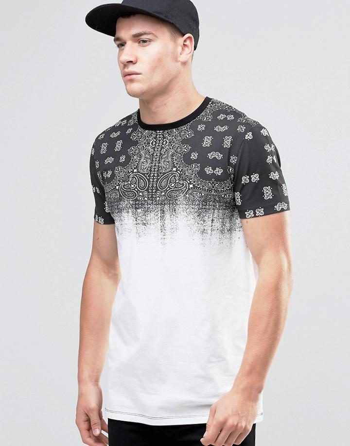 Asos Super Longline T-shirt With Faded Bandana Print Yoke - White