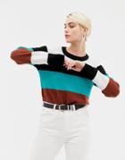 Selected Long Sleeve Fine Knit Stripe Sweater - Multi