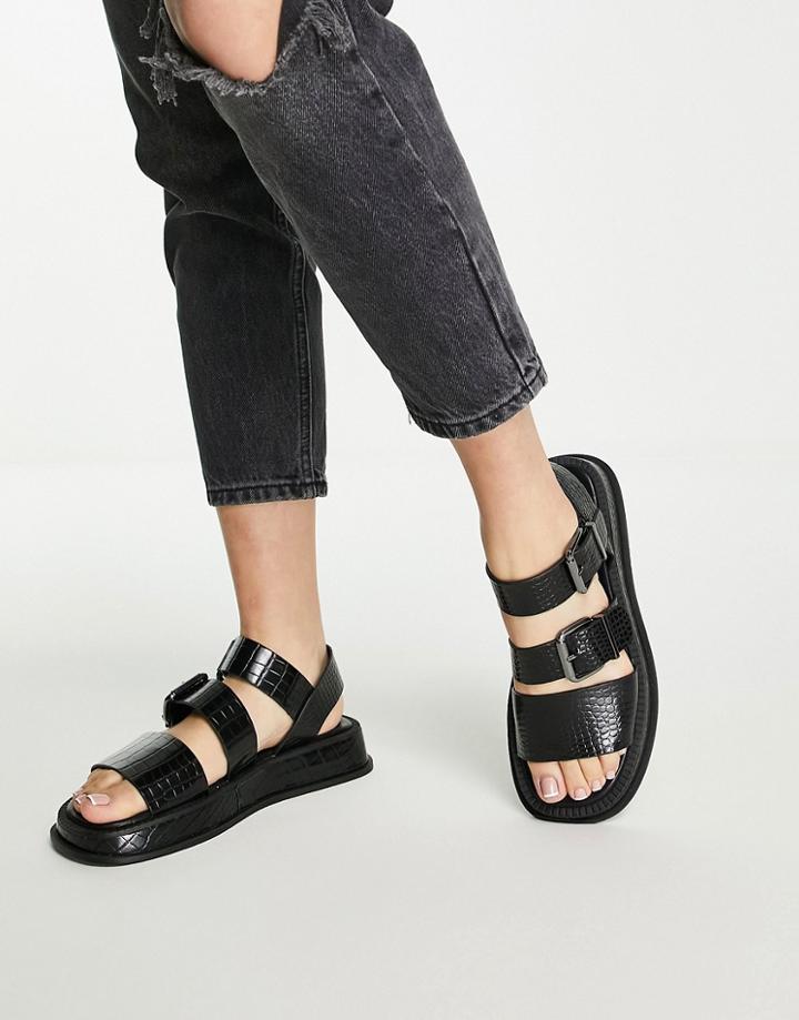 Topshop Phoenix Chunky Buckle Strap Sandal In Black Croc