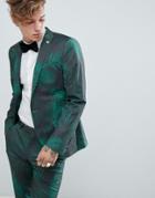 Twisted Tailor Super Skinny Suit Jacket With Leaf Print - Green