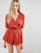 Love & Other Things Wrap Front Romper - Red