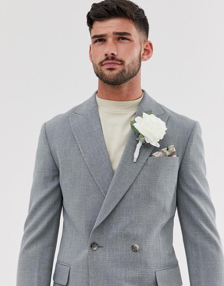 Asos Design Wedding Slim Double Breasted Blazer In Gray Cross Hatch-green