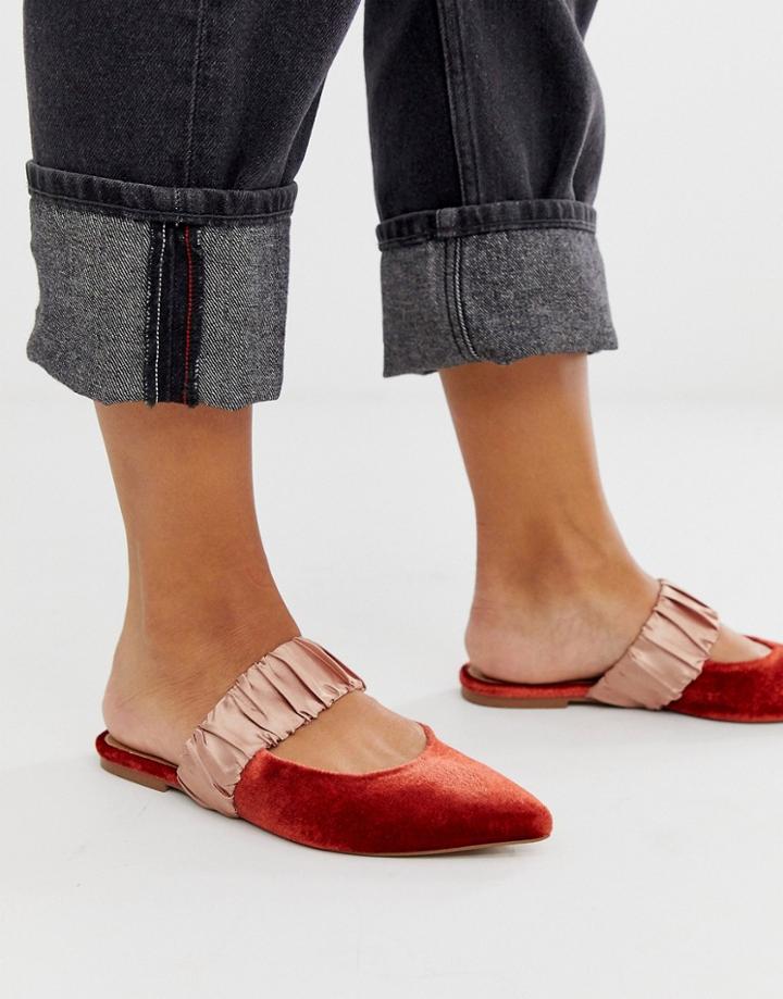 Asos Design Lately Pointed Mules In Rust Velvet-orange