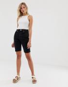 Asos Design Recycled Denim Farleigh High Rise Longline Short In Washed Black - Black