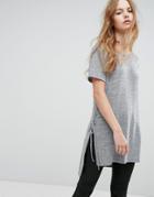 New Look Eyelet Side Detail Knit Top - Gray