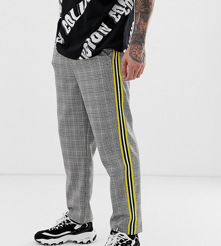 Collusion Skater Check Pants With Yellow Side Stripe - Black