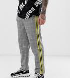 Collusion Skater Check Pants With Yellow Side Stripe - Black