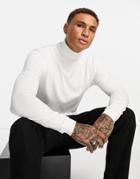 Pull & Bear Knit Roll Neck Sweater In White