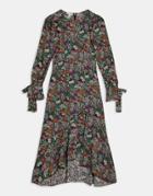 Topshop Long Sleeve Maxi Dress In Black Floral Print-multi