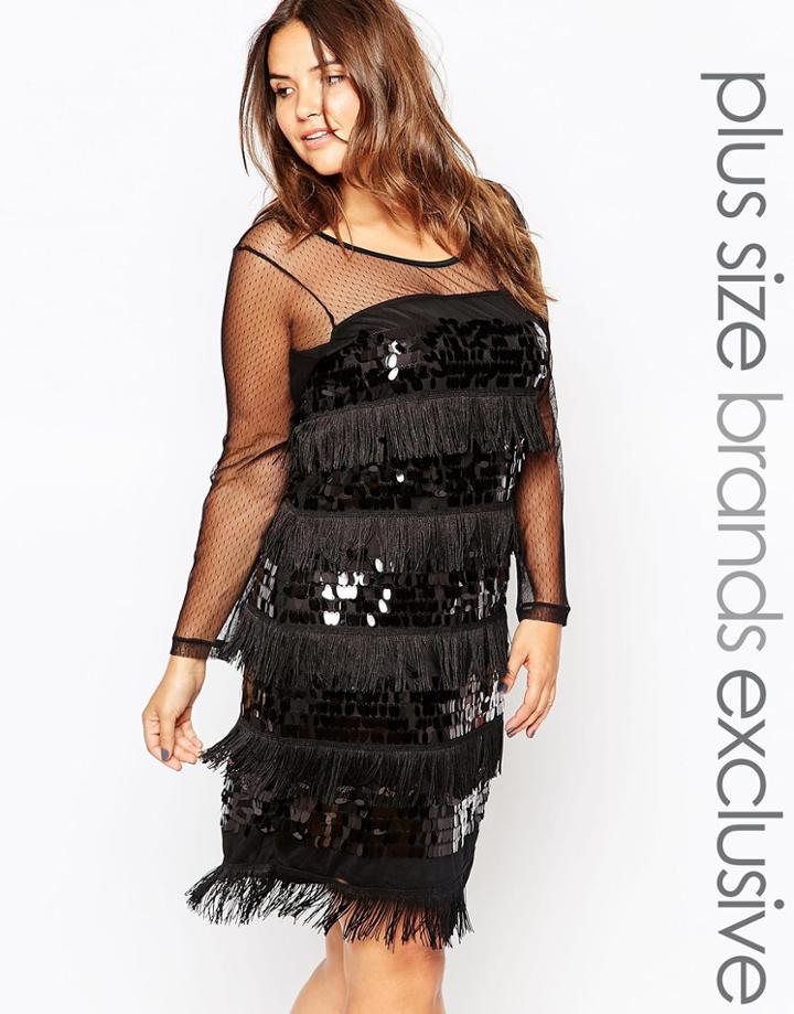 Junarose Body-conscious Dress With Sequin Panels - Black