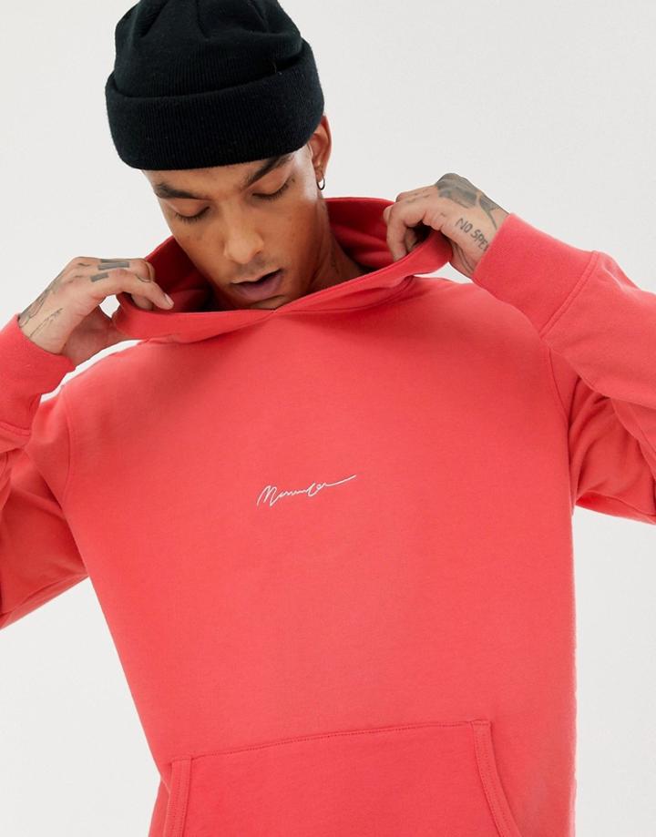 Mennace Oversized Hoodie In Red With Script Logo