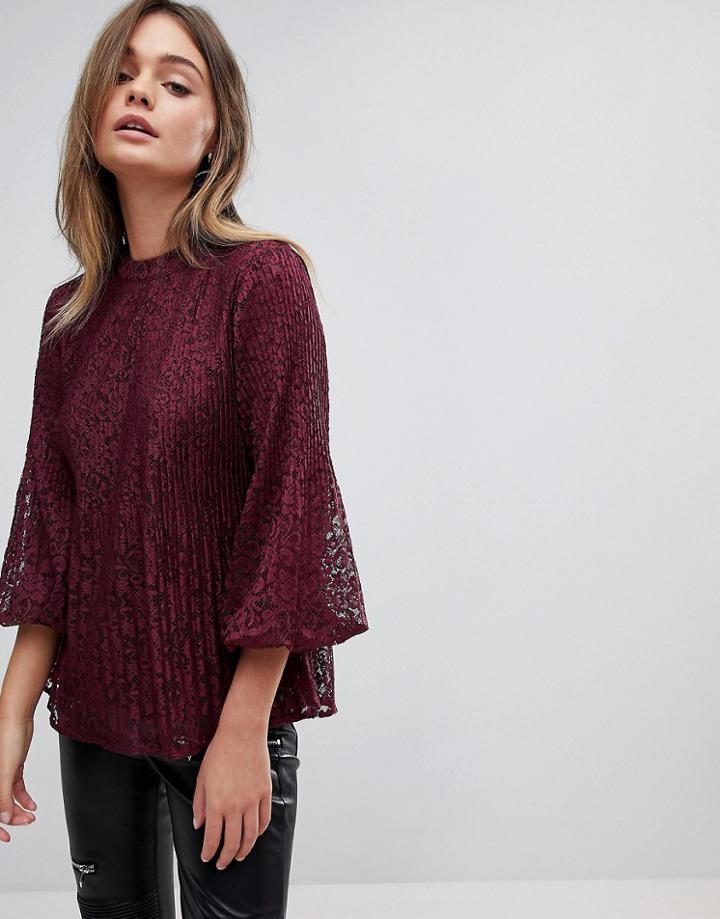Vila Premium Lace Frill Hem Top - Brown