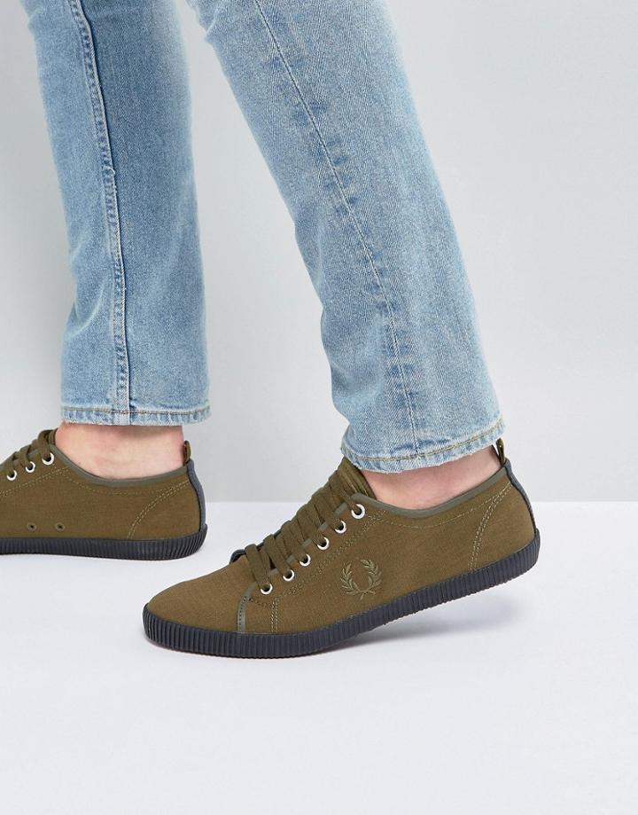 Fred Perry Kingston Shower Resistant Canvas Sneakers In Olive - Green