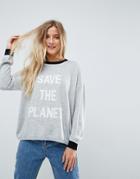 Asos Eco Sweater With 'save The Planet' Slogan - Gray