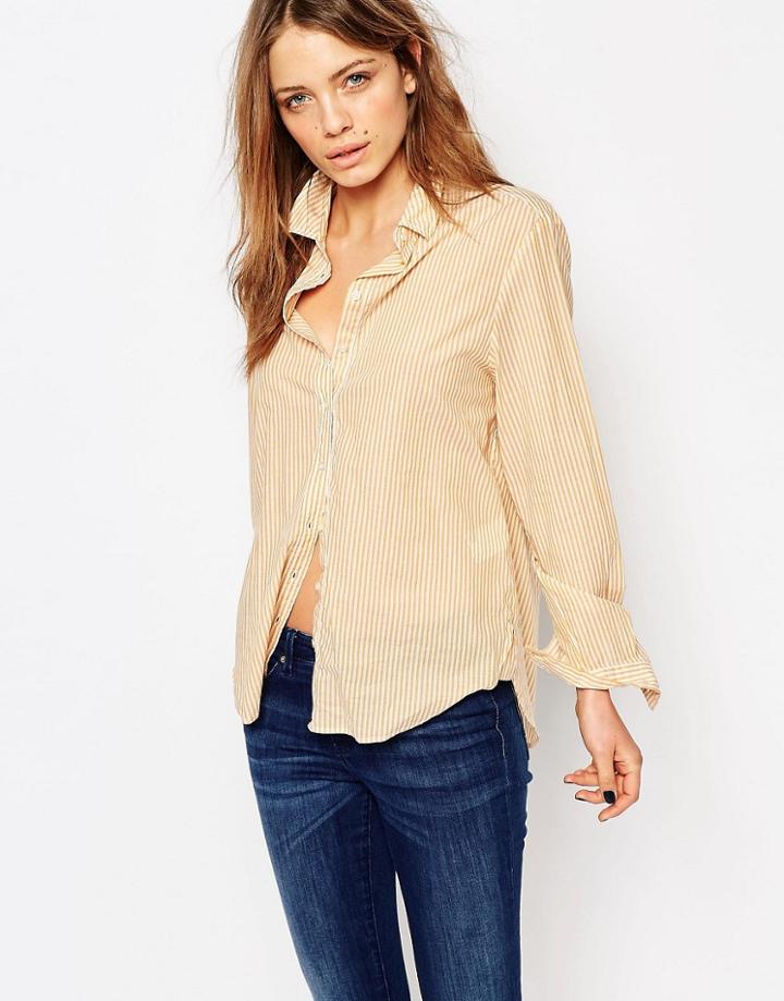 Boss Orange Stripe Button Up Shirt - Gold