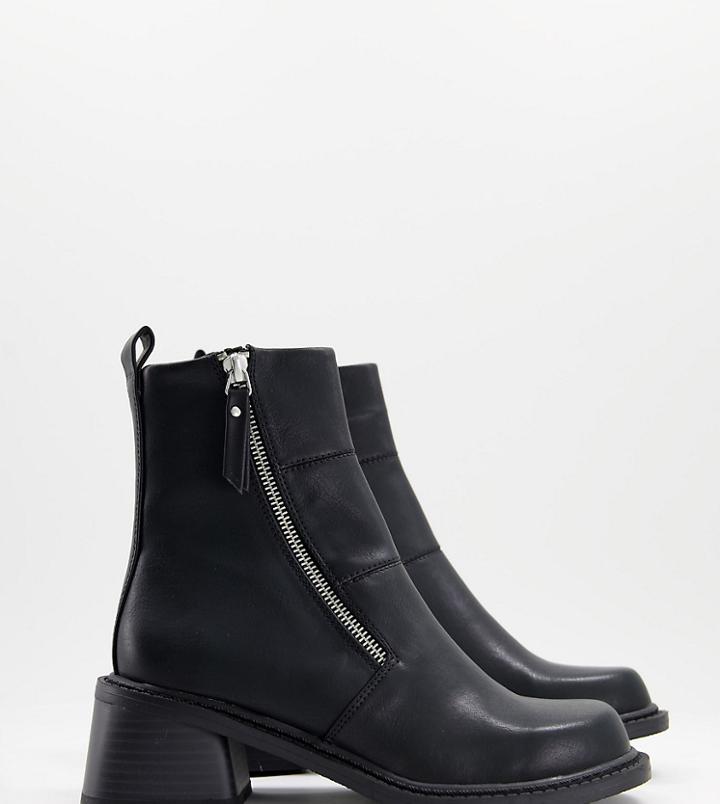 Asos Design Wide Fit Avery Trucker Boots In Black