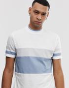 Asos Design Longline T-shirt With Curved Hem And Contrast Tipping With Color Block - White