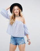 Parisian Gingham Off Shoulder Top - White