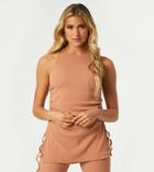Outrageous Fortune Exclusive Ruched Side Detail Longline Top In Camel-brown