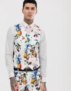 Asos Design Wedding Super Skinny Suit Vest With All Over Fruit Floral Print - White