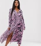 Asos Design Curve Exclusive Wrap Maxi Dress In Mixed Animal Print - Multi
