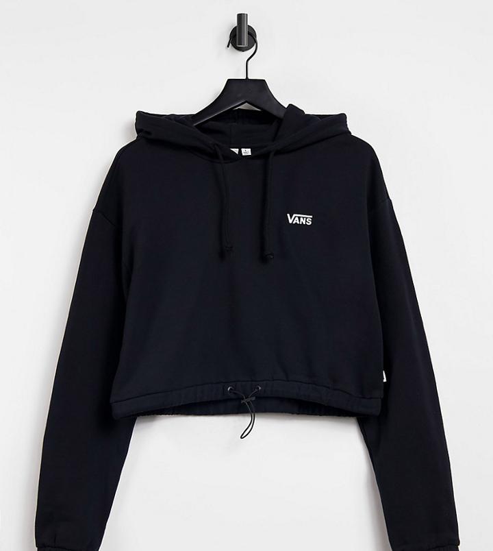 Vans Left Chest Small Logo Cropped Draw Corduroy Hoodie In Black Exclusive At Asos