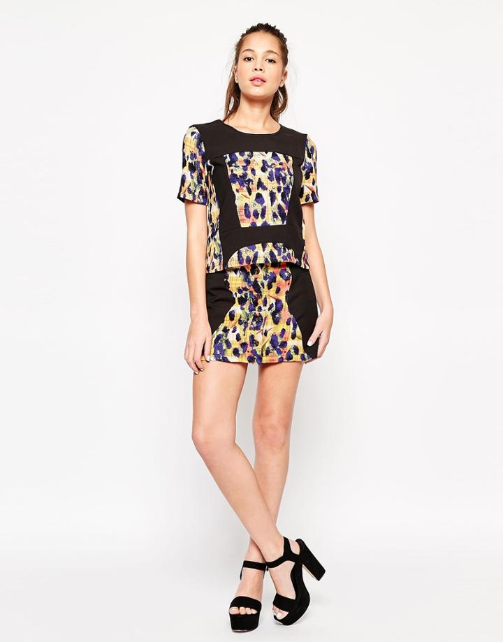 Jovonna Rose Skirt With Leopard Panel - Black