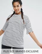 Daisy Street Plus Striped Jersey Top With Fluted Sleeve - Multi