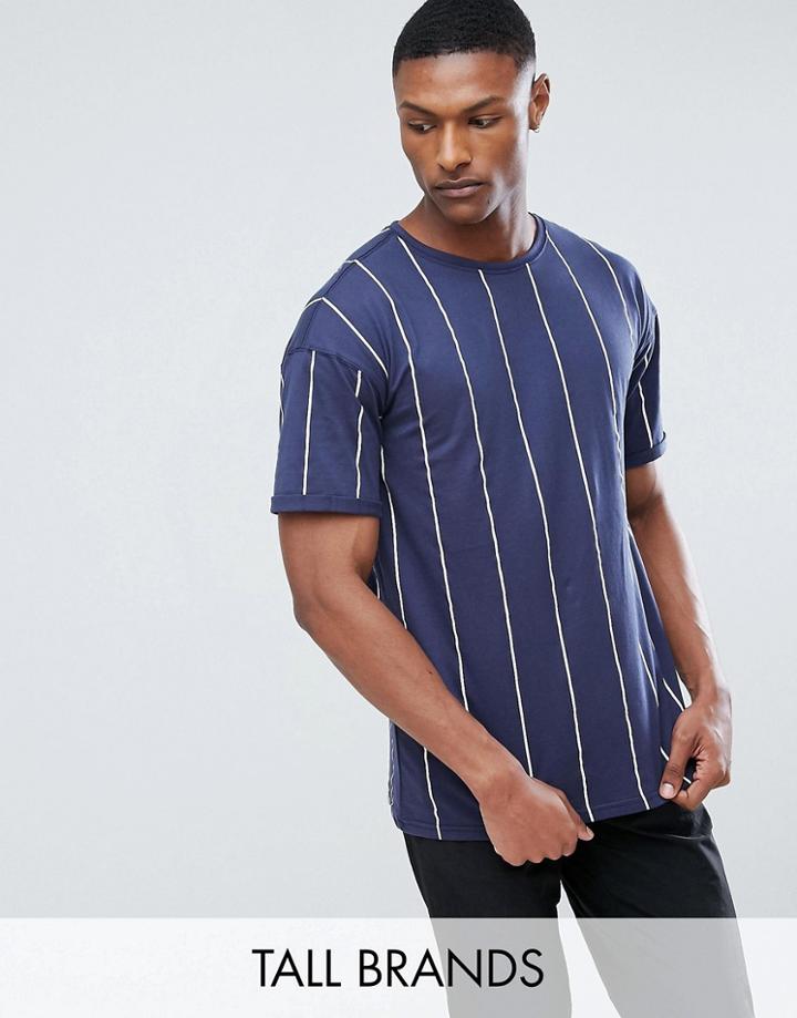 Sixth June Tall Oversized T-shirt In Navy Stripe - Navy