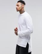 Asos Super Longline Long Sleeve T-shirt With Knitted Hem Panel - White
