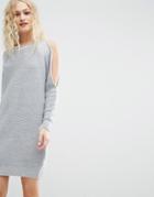 Asos Sweater Dress With Cold Shoulder - Gray